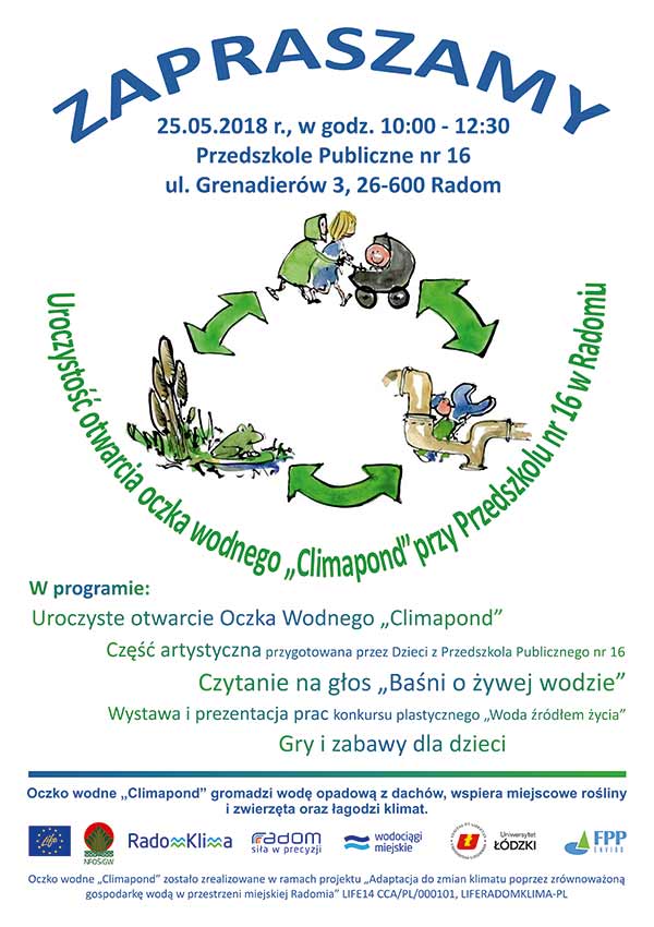 Pierwszy rzeczowy efekt projektu LIFE14 CCA/PL/000101 – oczko wodne „Climapond” na terenie Publicznego Przedszkola nr 16 w Radomiu 